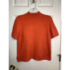 LOFT Orange/Coral Wool Blend Mock Neck Knit Short Sleeve Sweater Top - Size XS